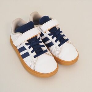 adidas Grand Court Hook & Loop Kids' Sneakers Size US 11 White Blue Gum Shoes